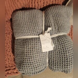 Pottery Barn Blue Waffle Weave Throw Blanket